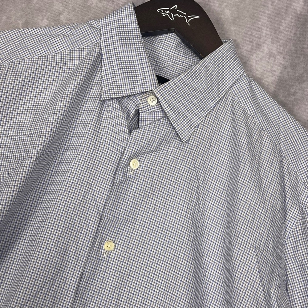 Ermenegildo Zegna Button Down Mens‎ Blue White Excellent Micro Check Dress Shirt